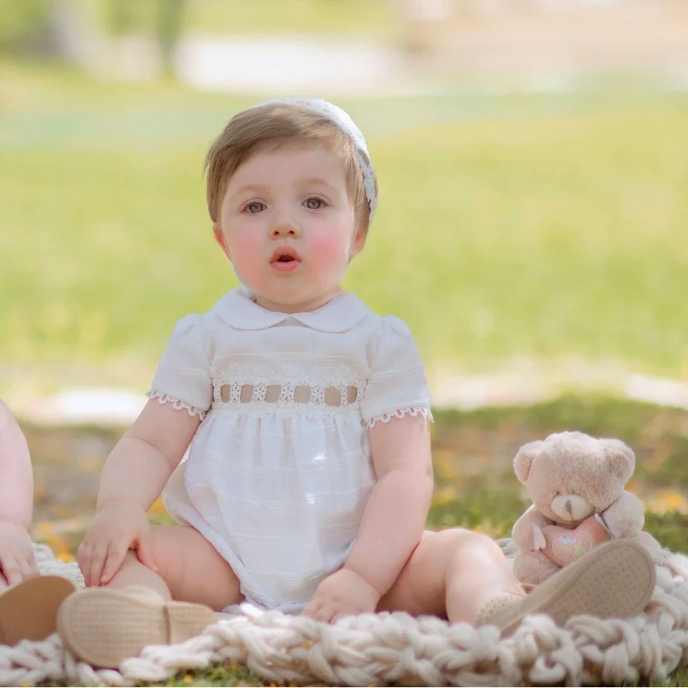 Ivory Linen Onesie Bonnet Set